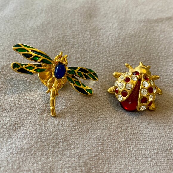 3 for 30 Vintage Dragonfly & Ladybug Lapel Brooch Pins - Picture 1 of 3
